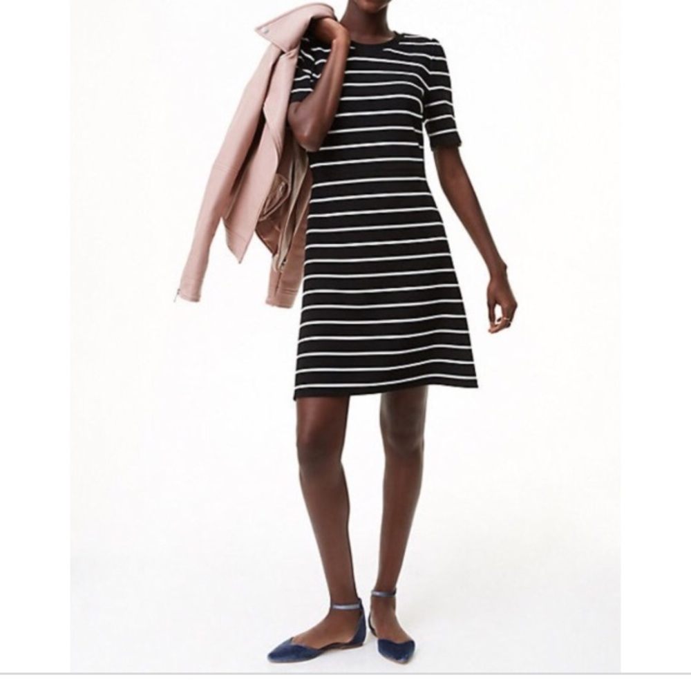 LOFT Striped Ottoman Flare Dress